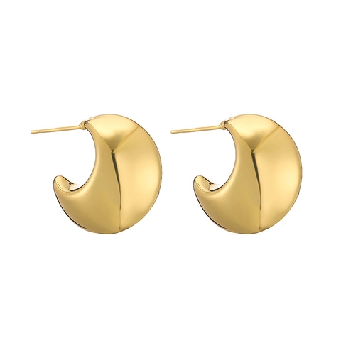 Vintage Chunky Hoop Earrings For Women 18K Gold Plated Brass Geometric C Shape Studs With Silver Earring Post