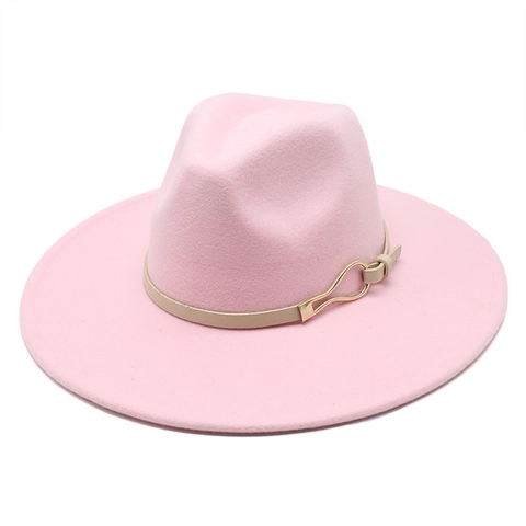 Wide Brim Fedora Hat Wool Felt Jazz Cap With Leather Band And Metal Buckle British Retro Style For Men And Women