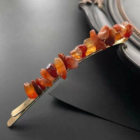 Pinzas Para El Cabello De Piedra De Cristal Natural Hechas A Mano Aleación Dorada Horquillas Retro Para Mujeres