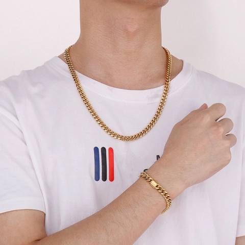 Collar De Cadena Cubana Para Hombre Acero Inoxidable Streetwear Hip Hop Cadena Gruesa Pulido Doble Cara Hebilla Cuadrada