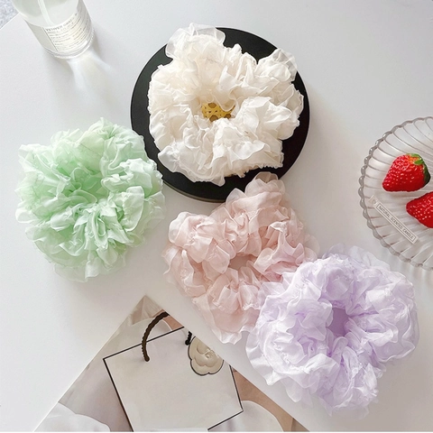 Grandi Scrunchies Con Volant Organza Chiffon Elastici Elastici Per Capelli Porta Coda Di Cavallo Accessori Per Capelli Moda