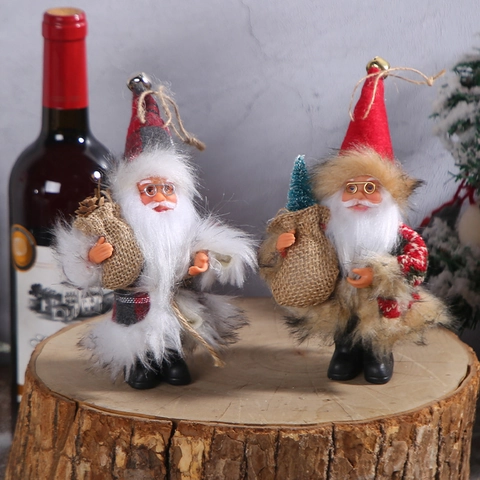 Santa Claus Figurines Christmas Hanging Ornaments Polyester Faux Fur Sequin PVC Mini Standing Desktop Decor Festive