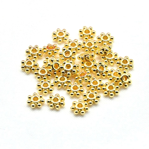 14K Gold Plated Alloy Flower Spacer Beads Snowflake Shape Color Retention Loose Beads For DIY Jewelry Making