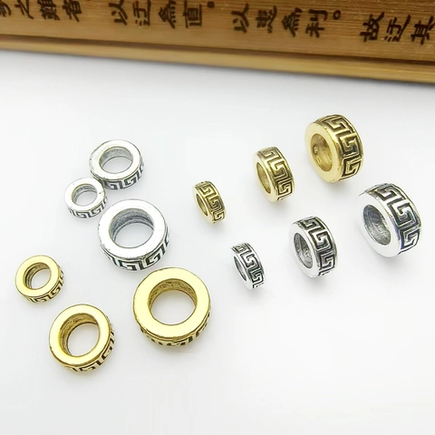 Vintage Alloy Spacer Beads Greek Key Meander Pattern Large Hole For DIY Jewelry Making Bracelet Necklace Antique Color