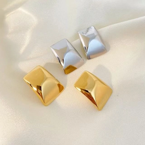 Moderne Geometrische Rechteckige Ohrstecker Für Damen 18K Vergoldeter Edelstahl Minimalistische Glatte Quadratische Kreolen Ohrringe