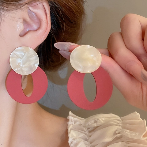 Orecchini Geometrici Con Perno In Argento Acrilico Tondo Ovale Trama Marmo Stile Retrò Gioielli Donna