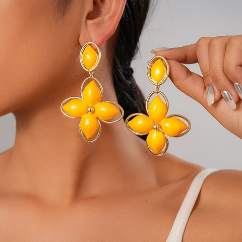 Vintage Flower Dangle Earrings With 925 Sterling Silver Earring Post Iron Gold Plated Enamel Floral Jewelry For Women