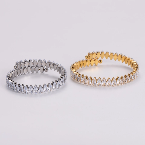 Marquise Geslepen Cubic Zirconia Spiraal Armband 316L Roestvrij Staal Dubbele Rij Open Bangle Sieraden