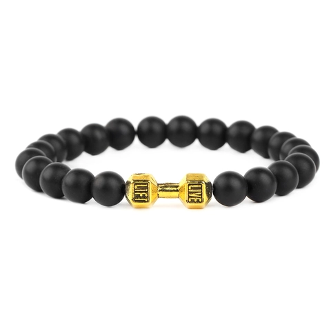 Pulsera Cuentas Piedra Mate Lava Aleación Mancuerna Amuleto LIFT LIVE Grabado Fitness Deporte Joyería Para Hombres Mujeres