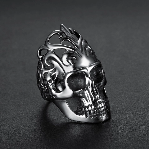 Anello Teschio Acciaio Inossidabile 316L Motivo Vite Cavo Retrò Gioielli Gothic Punk Rock Hip Hop Per Uomini