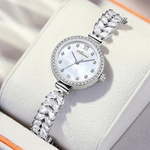Reloj de Cuarzo de Lujo para Mujer con Pulsera de Cola de Sirena de Strass Impermeable Acero Inoxidable Madreperla Regalo