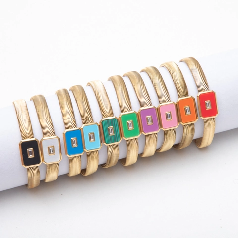 Roestvrijstalen Armband Ketting Met Schelp Zirkoon Rechthoekige Hanger 18K Verguld Slangenketting Sieraden