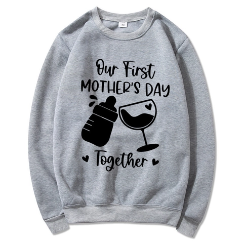Mothers Day Mama Graphic Long Sleeve Casual Hoodie Polyester Gift For New Mom Crewneck Sweatshirt