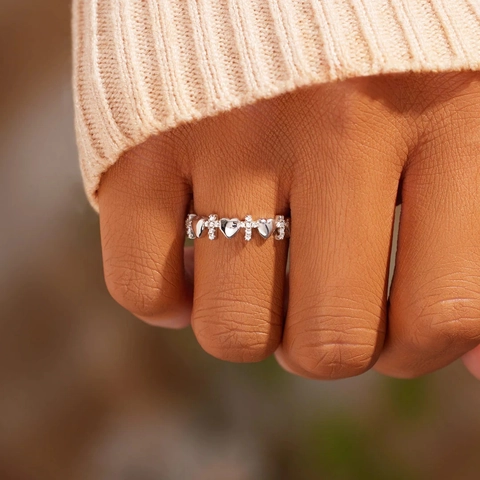 Anello Cuore Croce in Argento Sterling 925 per Donna Intarsiato Zirconia Moda Minimalista Semplice Geometrico Gioielli Regalo
