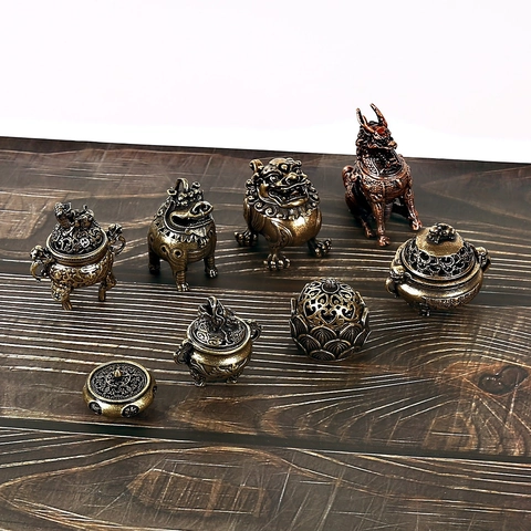 Mini Antik Messing Räuchergefäß Lotus Fabelwesen Figur Vintage Bronze Schreibtisch Ornament Haus Deko Zen Dekoration