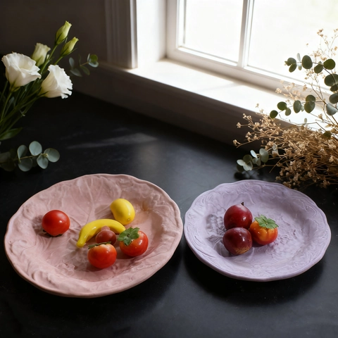 Silicone Round Tray Mold Embossed Fruit Strawberry Grape Angel Pattern DIY Resin Casting Plaster Storage Plate Crafting