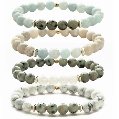 Bracciale Di Perline In Pietra Naturale Con Distanziatori Metallici Gioielli Elastici Fatti A Mano Per Uomini Donne