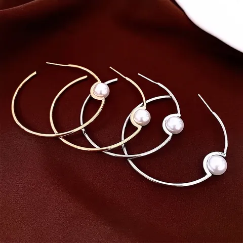 Grandi Orecchini A Cerchio Con Perno In Argento Sterling 925 Perla Artificial Sintetica Cuore Zircone Rame Minimalista Gioielli Donna