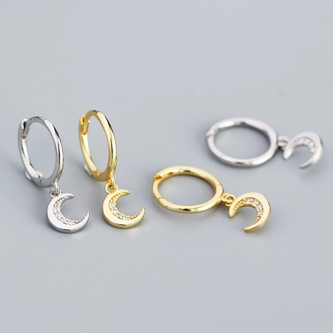 925 Sterling Silber Creolen Mit Zirkonia Halbmond Anhänger Dainty Minimalistischer Schmuck Für Damen