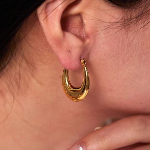 Chunky Hoop Ohrringe Tropfen Edelstahl 18K Vergoldet Hochglanzpoliert Minimalistisch Retro Mode Für Frauen