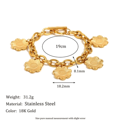 Collana E Bracciale Girasole Margherita Acciaio Inossidabile Placcato Oro 18K Gioielli Di Moda Esagerati Per Donne