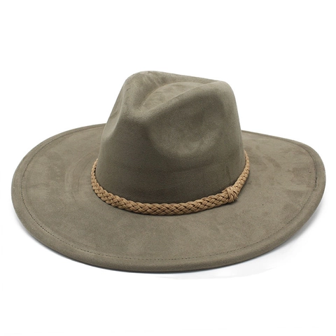 Fedora Hut Breite Krempe Wildlederimitat Geflochtenes Band Vintage Jazz Panama Stil Outdoor Sonnenschutz Zubehör