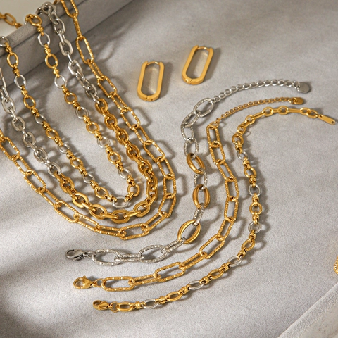 Stainless Steel Chain Necklace And Bracelet For Women Mixed Gold Silver Color Minimalist Geometric Link Jewelry