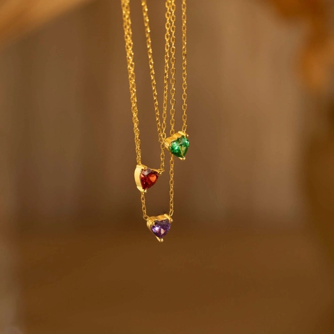 Collar De Piedra De Nacimiento De Corazón Acero Inoxidable Chapado En Oro Colgante De Corazón Circón Joyería De Moda