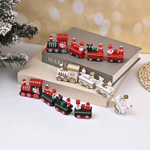 Décoration De Noël Mini Train En Bois Bureau Père Noël Bonhomme De Neige Ours Cadeau De Fête Table Maison