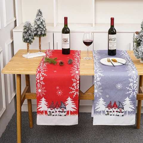 Camino De Mesa Navideño Tela Gnomo Copo De Nieve Estampado Decoración De Comedor Festivo Estilo Nórdico Patrón