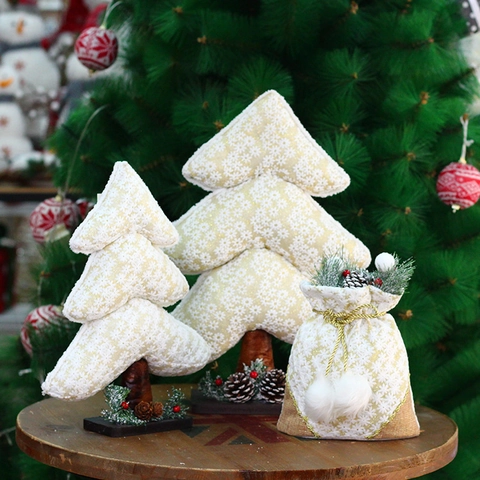 Sacchetto Regalo Di Natale Con Coulisse Tessuto Di Lino Con Stampa Fiocchi Di Neve Pompon Pigna Decorazione Festiva