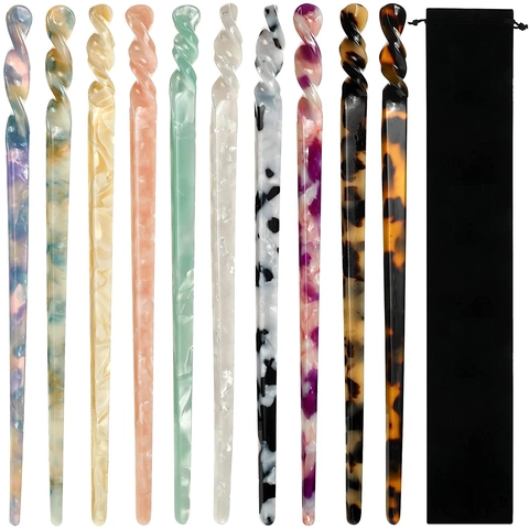 Minimalist Acetate Hair Stick Marble Pattern Tortoiseshell Print Hair Pin For Women Elegant Spiral Twist Hair Styling Tool Jewelry