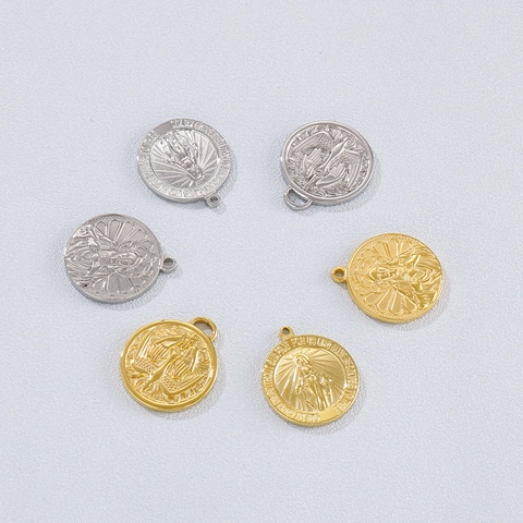 Colgantes Religiosos Acero Inoxidable Medalla Milagrosa Virgen María Jesús Corazón Paloma Moneda Redonda Retro Hip Hop Vintage Accesorios Joyería