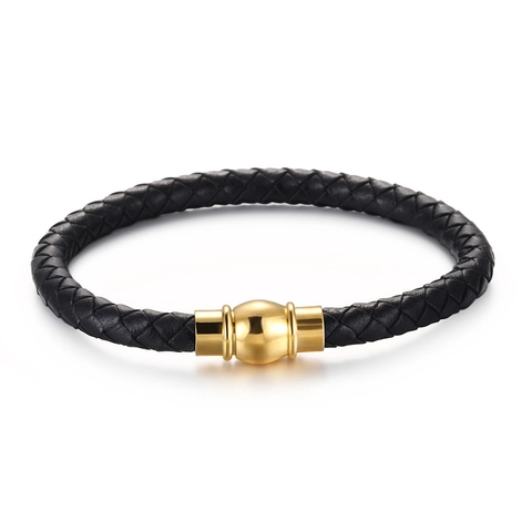 Men Braided Leather Bracelet With Gold Plated Stainless Steel Magnetic Buckle Minimalist Fashion Wristband Jewelry