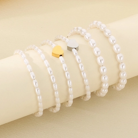 Pulsera De Cuentas Con Colgante De Corazón Estilo Vintage Francés Joyas De Perlas Artificiales De Vidrio Con Cierre Ajustable Para Mujer