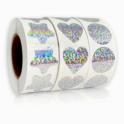 Holografische Laser Sticker Etiketten Zelfklevend Hart Ster Ronde Vormen Glinsterend Decoratief Voor DIY Knutselen Cadeauverpakking Scrapbooking