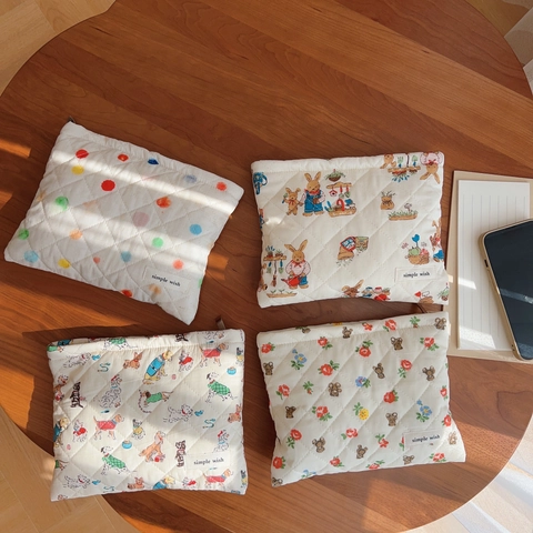 Gesteppte Baumwolle Kosmetiktasche Tierdruck Kleine Make-up Tasche Reiseorganisator Reißverschluss Aufbewahrungsbeutel