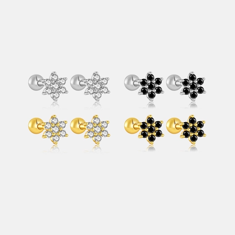 Boucles d'Oreilles Clous en Argent Sterling 925 Forme de Fleur pour Femme Strass Petites Boucles d'Oreilles Florales Fermoir à Vis Bijoux Cadeau
