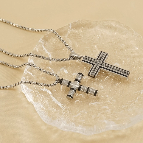 Cross Necklace Pendant Stainless Steel Hip Hop Jewelry For Men Women Box Chain Industrial Style Personality Accessory