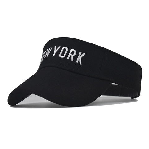 Visiera Parasole Donna Cotone Ricamo New York Regolabile Tesa Larga Vuoto Top Sport Spiaggia Viaggio Estate