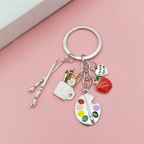 Portachiavi Creativo DIY con Tavolozza d'Arte e Pennello in Metallo Ciondolo a Forma di Tavolozza e Pennello per Insegnanti e Laurea