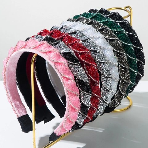 Luxury Alloy Rhinestone Padded Headband For Women Vintage Sparkling Crystal Wide Hair Hoop Elegant Wedding Party Fashion Hair Accessories