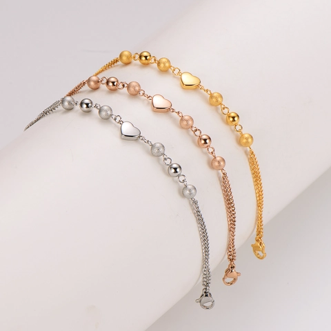 Pulsera Con Colgante De Corazón Acero Inoxidable Chapado En Oro De 18K Cuentas Redondas Pulido Mate Minimalista Joyas