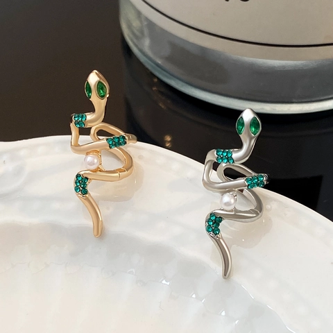 Orecchini a Clip a Forma di Serpente Rame con Zirconi Cubici Intarsiati Gioielli Stile Animale Moda Clip da Orecchio per Donna
