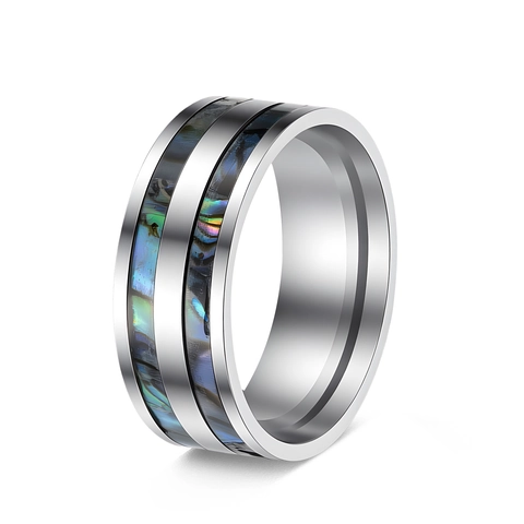 Bague Anneau Acier Inoxydable 304 Double Rangée Incrustation Coquille D'abalone Bijoux Mode Pour Hommes Femmes