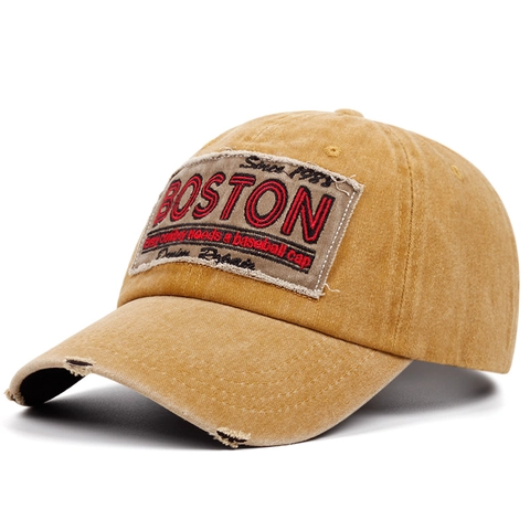 Vintage Washed Cotton Baseball Cap Distressed Grinding Brim Boston Patch Adjustable Retro Dad Hat Streetwear For Men Women