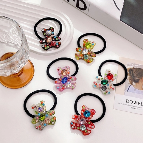 Süßer Bär Haargummi Acetat Bunte Strasssteine Hochelastisch Pferdeschwanz Halter Glitzernde Haar Accessoires Frauen Mädchen