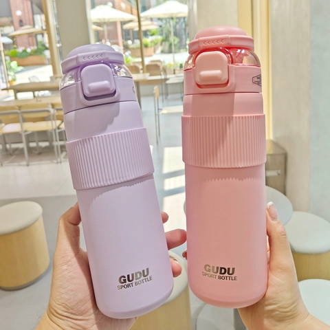 Sport Water Bottle 316 Stainless Steel Vacuum Insulated Dual Drink Lid Anti Slip Silicone Sleeve Leakproof Outdoor