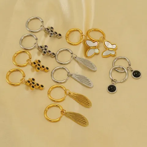 Orecchini A Cerchio In Acciaio Inossidabile Con Ciondolo Farfalla Croce Ala Gioielli Di Moda Placcati Oro 18K