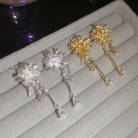 Eleganti Orecchini Pendenti Con Nappine Fuochi Artificio Con Perla Artificial Imitazione Zircone E Perno In Argento Donna